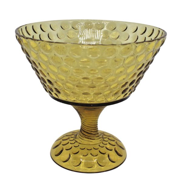 Antique Amber Gold Atterbury Glass Coin Raindrop Polka Dot Pedestal Compote Bowl - Picture 1 of 6